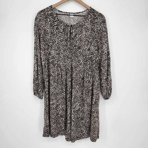 Old Navy Womens Animal Print Dress Size M Brown Black Leopard Long Sleeve - Picture 2 of 7